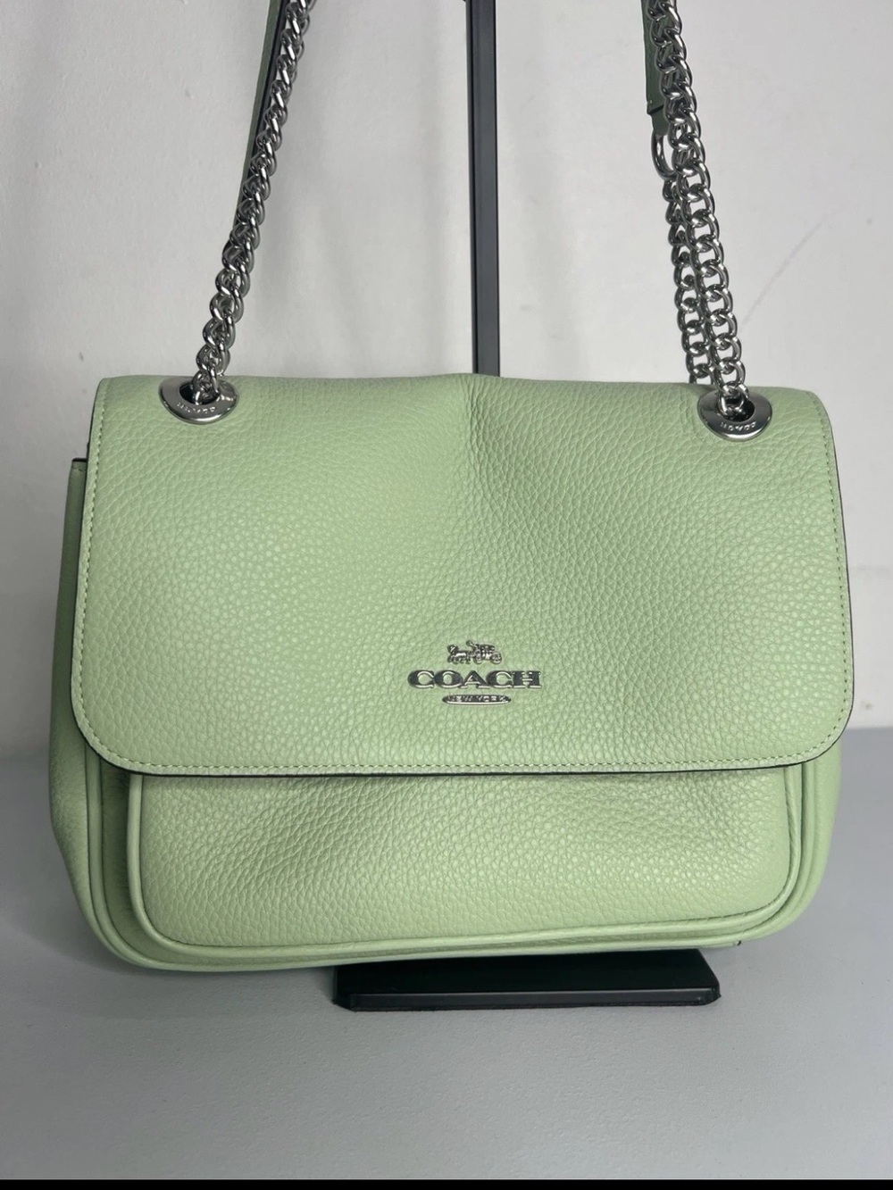 Coach Pale Mint Leather Crossbody with Silver Chain Strap